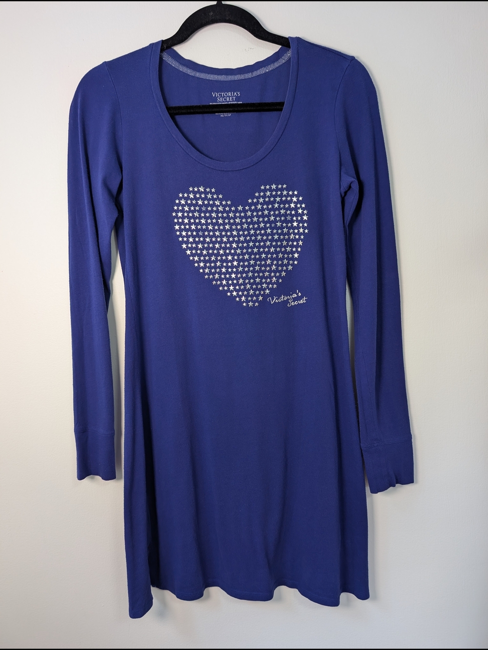 Victoria's Secret Blue Long Sleeve Nightshirt with Studded Heart